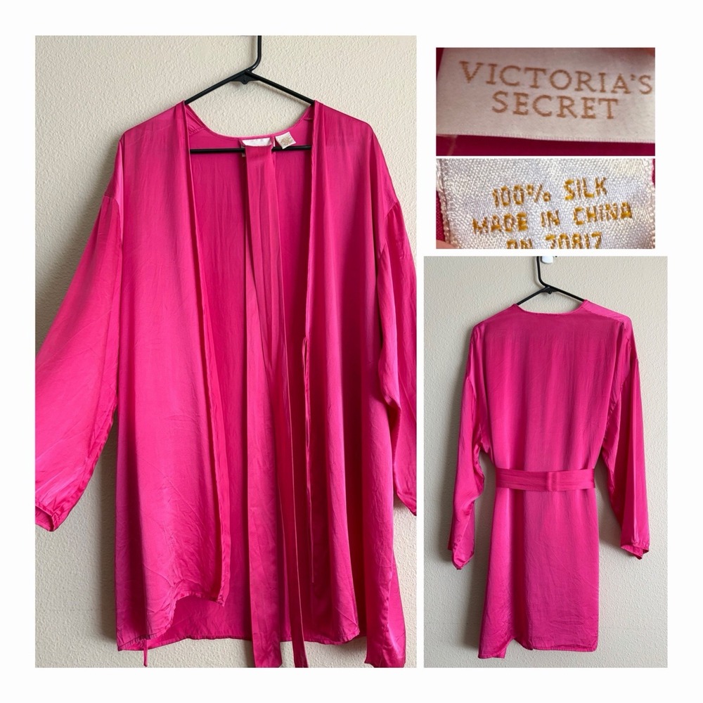 Vintage Victoria's Secret 100% Pure Silk Robe Hot Fuchsia Hot Pink Petite Small